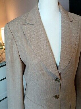 VTG 90s Tan Blazer Ice Cube By Michael Sz 8 Business Office Vixen Pin Stripe